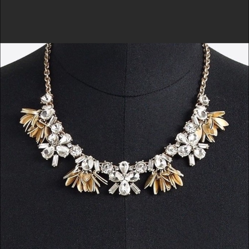 J Crew Gold Crystal Bouquet Statement Necklace